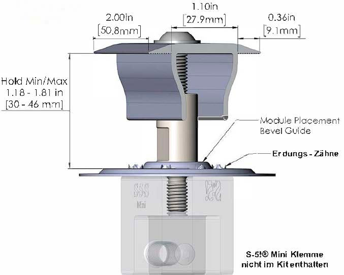 S-5! PVKIT 2.0 MidGrab Maßzeichnung mit Klemmbereich 30 bis 46 mm