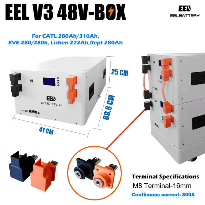 EEL V3 51,2 V 230/280AH 15kWh EJ 200A BMS LiFePO4-Batteriegehäuse + 250A Sicherung - SmartHome-Energy