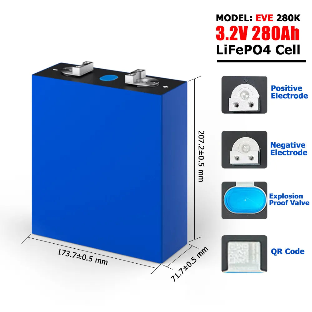 EVE 3.2V 280K Grade a Zelle mit Original Werks-/Doppelloch bolzen 3.2V Li-Ionen-Lithium batterien LiFePO4 - SmartHome-Energy