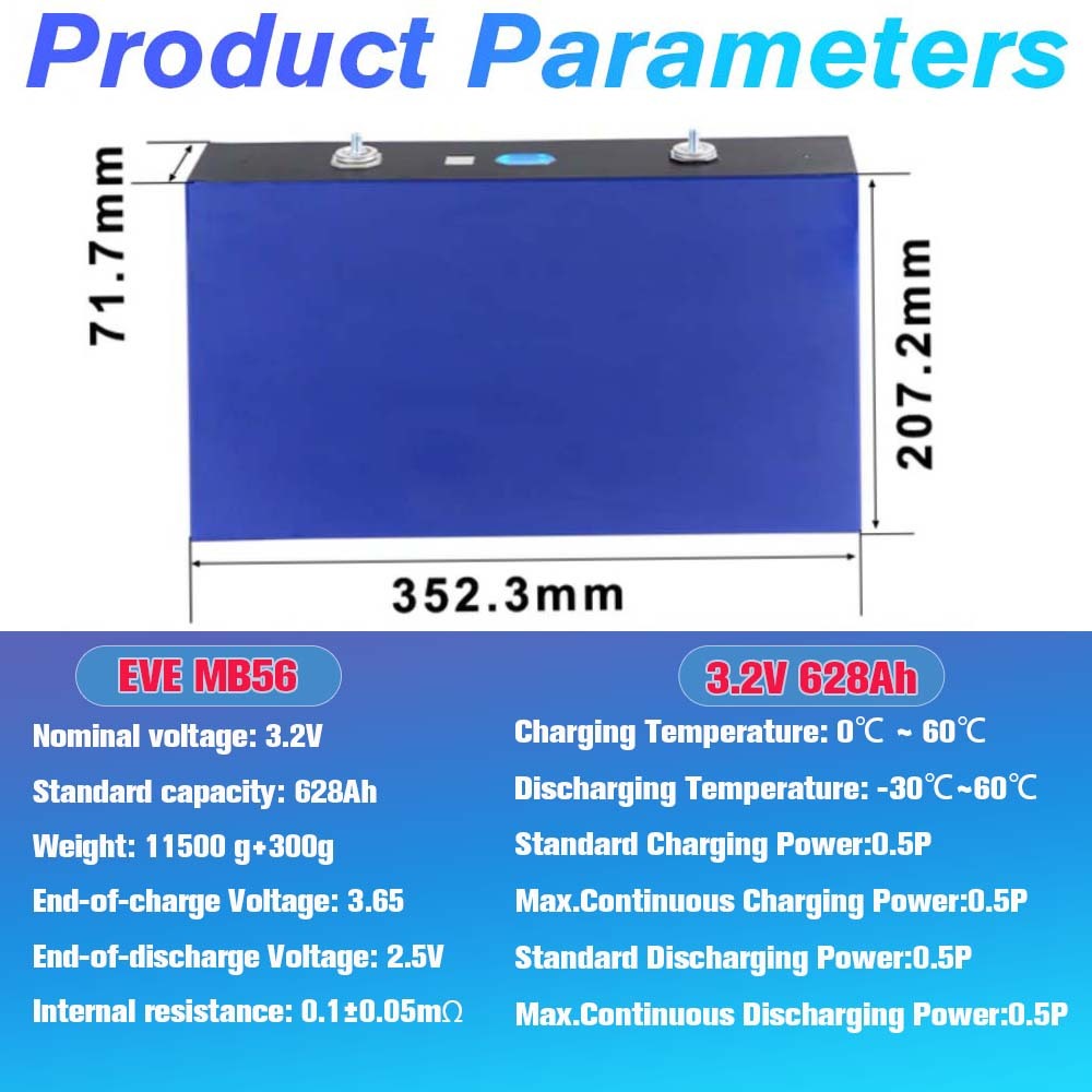 Technische Parameter der EVE MB56 628Ah LiFePO4 Zelle