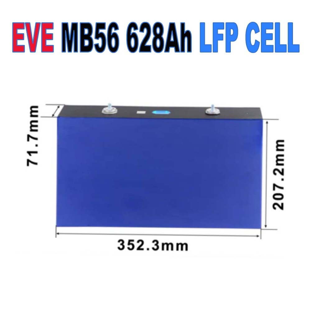 Abmessungen der EVE MB56 628Ah LiFePO4 Zelle: 352,3 x 207,2 x 71,7 mm