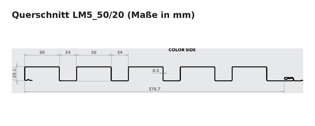 Budmat Fassadenlamelle LM5_50/20 Querschnitt mit Maßen