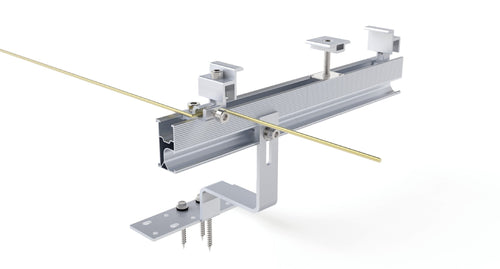 Enerack Montagebeispiel: Dachhaken, Schienenadapter, Schiene R52 mit Mittel- und Endklemme