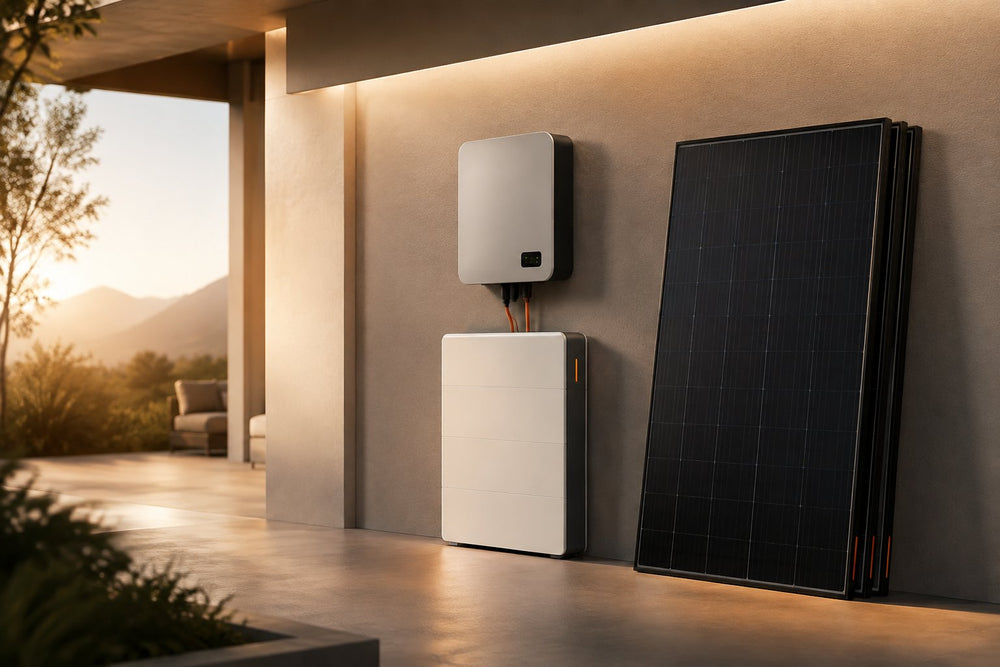 Premium-Energietechnik im Showroom: Wechselrichter, Speicher, Module