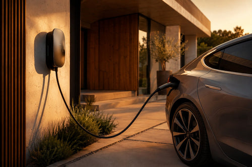 11-kW-Wallbox lädt E-Auto in der Einfahrt