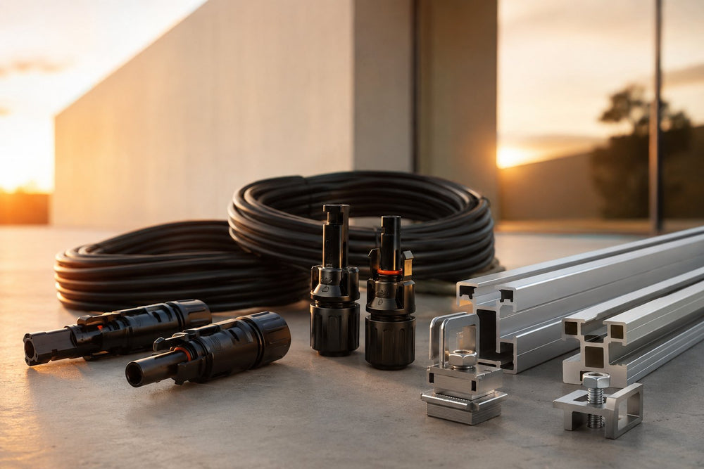 PV-Zubehör: Steckverbinder, Kabel, Montageschienen