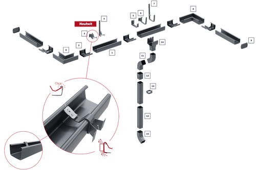Systemübersicht Flamingo iQ – quadratisches Stahlrinnensystem