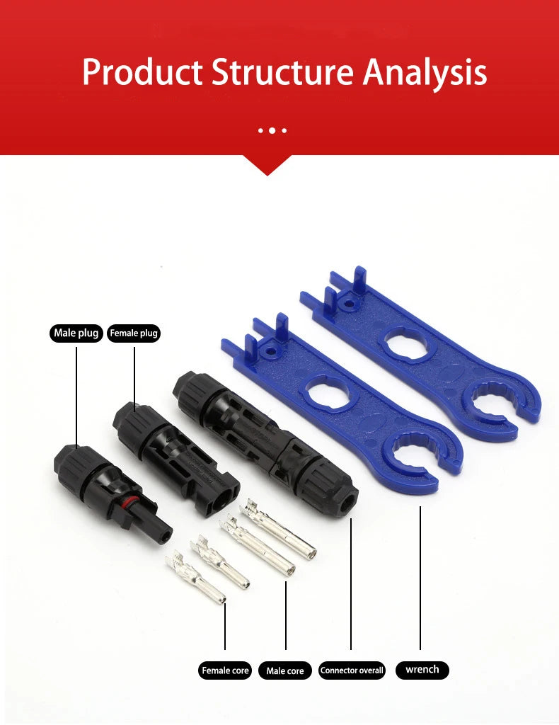 1/5/10 Paare DC Solarstecker 1000V 30A Panel Stecker Anschlüsse für PV/MC Kabel 2.5/4mm2 Hexagonal Flammhemmend - SmartHome-Energy