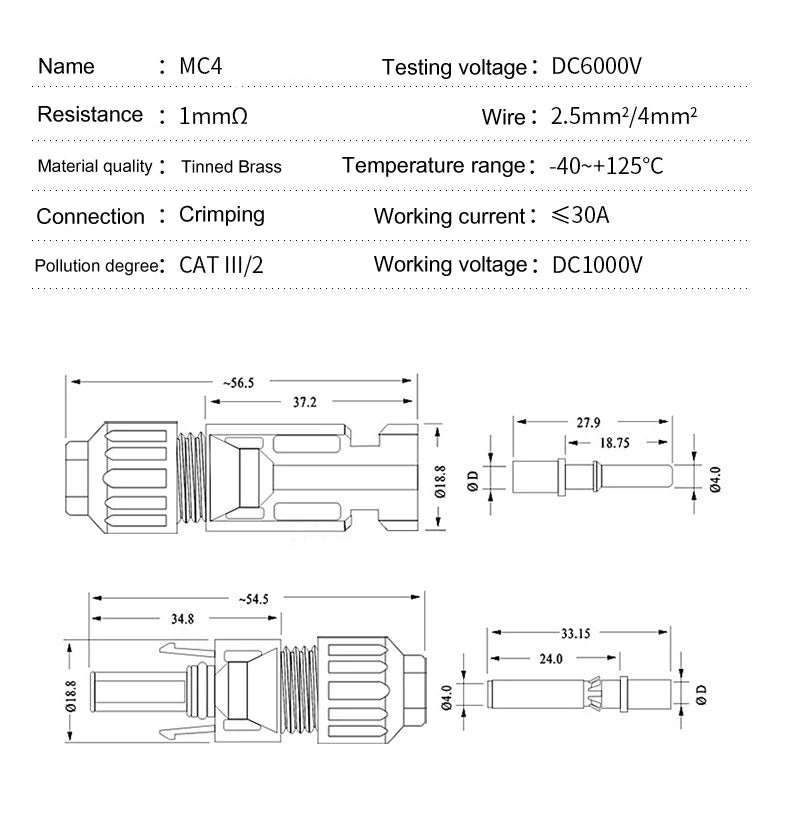 1/5/10 Paare DC Solarstecker 1000V 30A Panel Stecker Anschlüsse für PV/MC Kabel 2.5/4mm2 Hexagonal Flammhemmend - SmartHome-Energy
