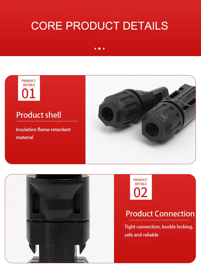 1/5/10 Paare DC Solarstecker 1000V 30A Panel Stecker Anschlüsse für PV/MC Kabel 2.5/4mm2 Hexagonal Flammhemmend - SmartHome-Energy