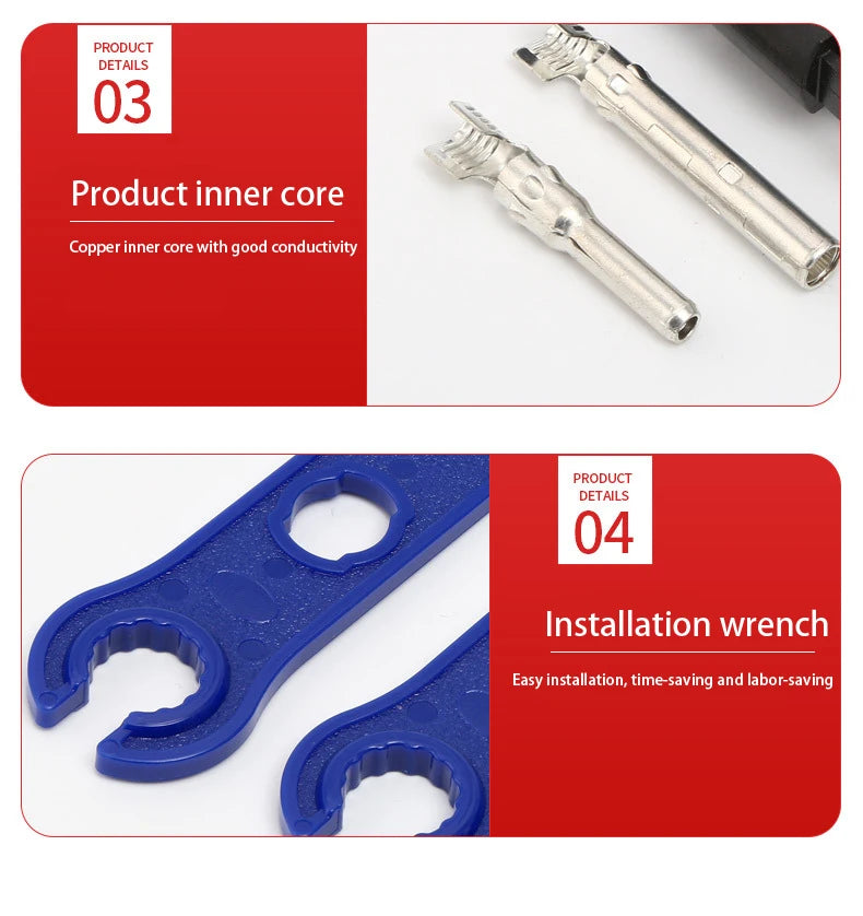1/5/10 Paare DC Solarstecker 1000V 30A Panel Stecker Anschlüsse für PV/MC Kabel 2.5/4mm2 Hexagonal Flammhemmend - SmartHome-Energy