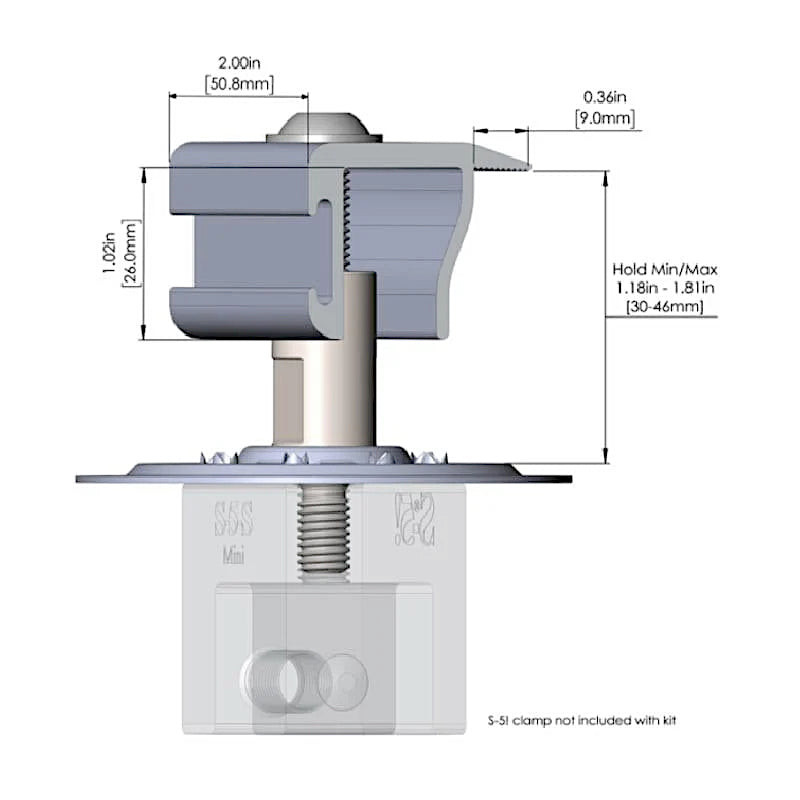 S-5! PVKIT 2.0 EdgeGrab Maßzeichnung mit Klemmbereich 30 bis 46 mm