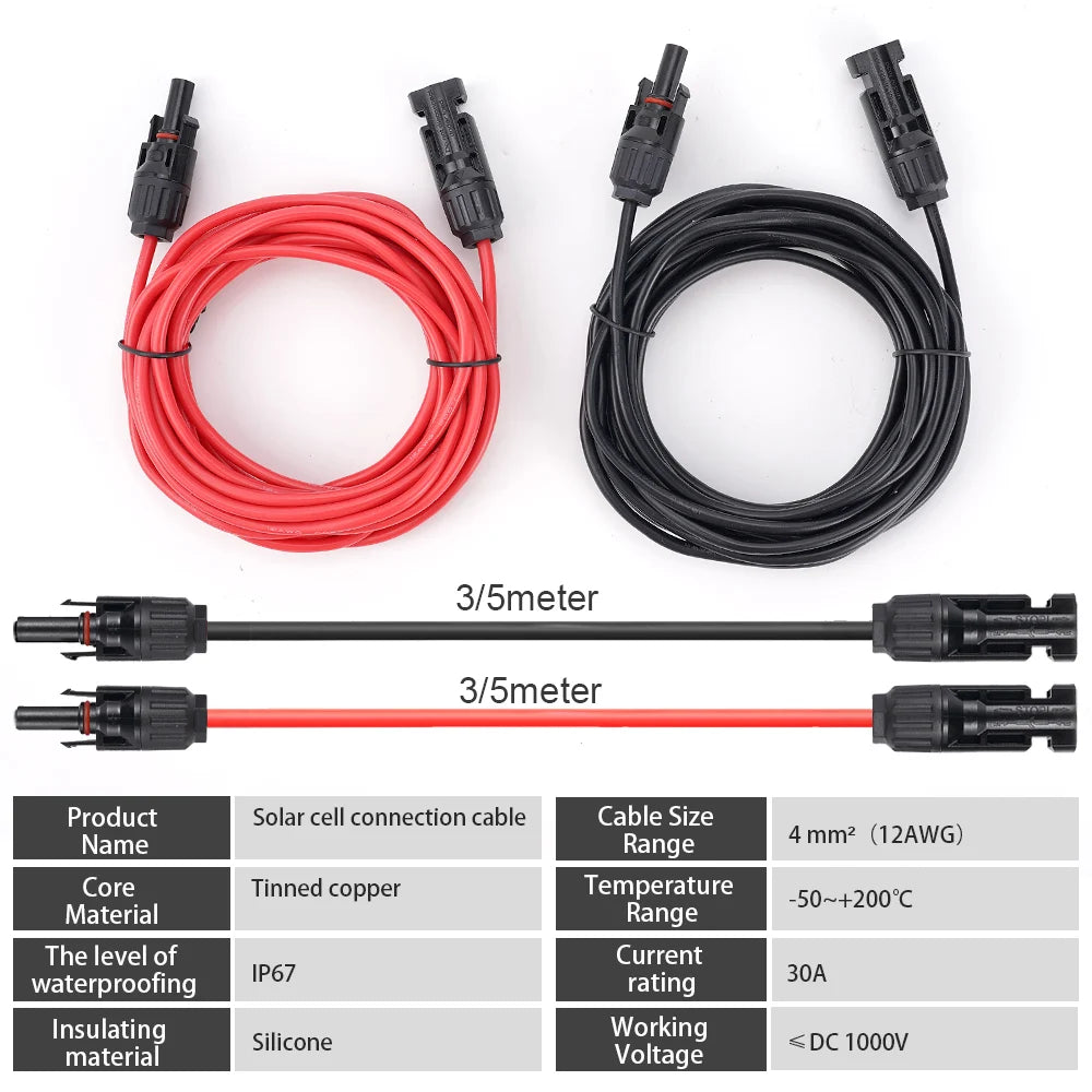5/3M Doppelenden Solar-Verlängerungskabel mit Stecker 1000V/1500V PV DC-Stecker Solarkabel Photovoltaikdraht - SmartHome-Energy
