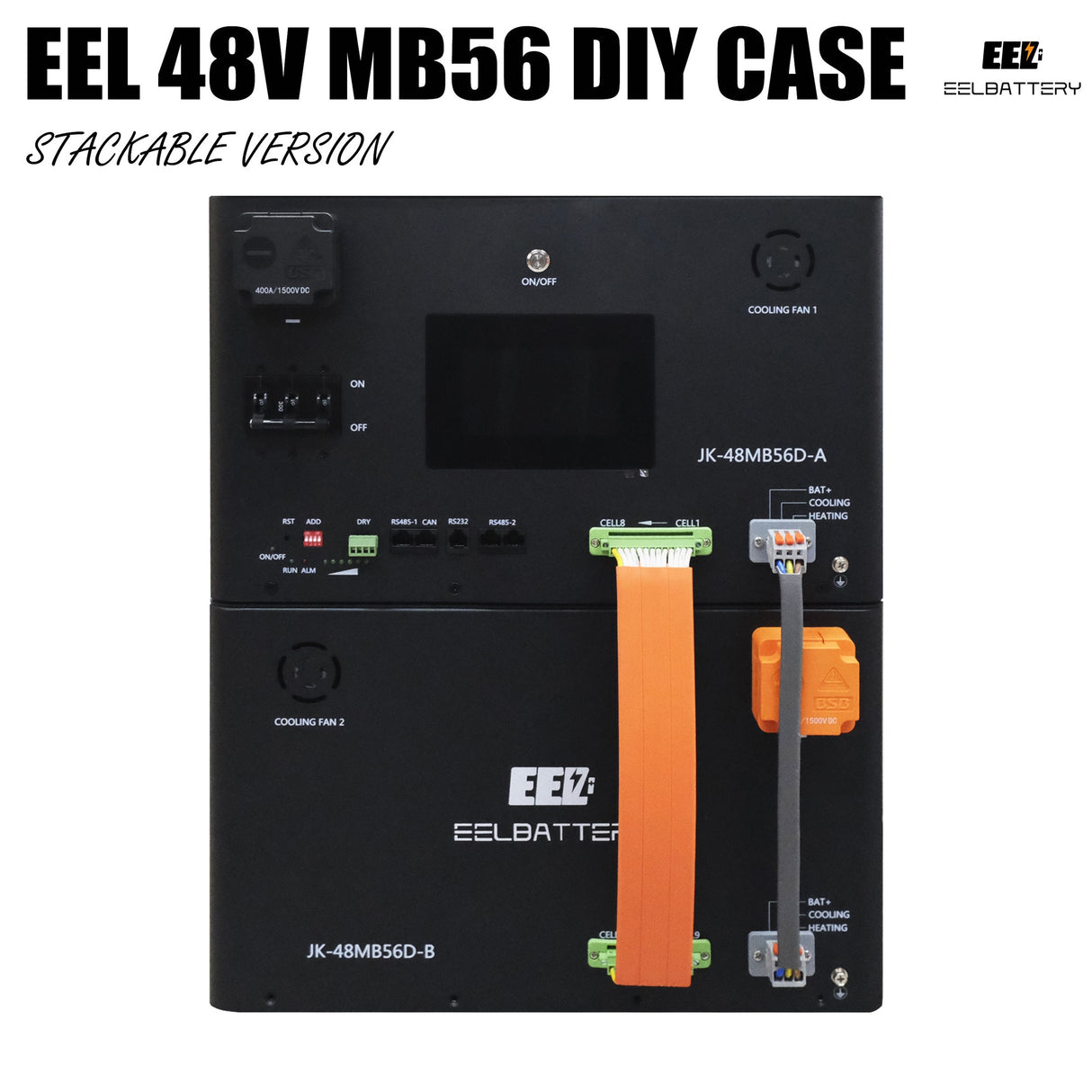 EEL MB56 48V DIY-Batteriebox für 628 Ah Zellen mit JK V19 300 A BMS und 4,3-Zoll-LCD