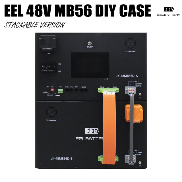 EEL MB56 48V DIY-Batteriebox für 628 Ah Zellen mit JK V19 300 A BMS und 4,3-Zoll-LCD