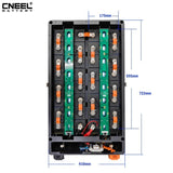 Innenaufbau und Abmessungen der EEL XZH 48V DIY-Batteriebox mit 16 Zellplätzen