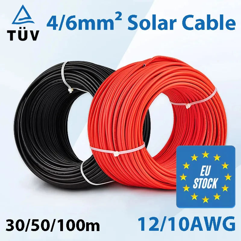 Solar Power Kabel 4/6mm2 
12/10AWG Kabel Photovoltaik 
TÜV 
Kabel für PV Paneel 
Rot Schwarz PVC Double Layer - SmartHome-Energy