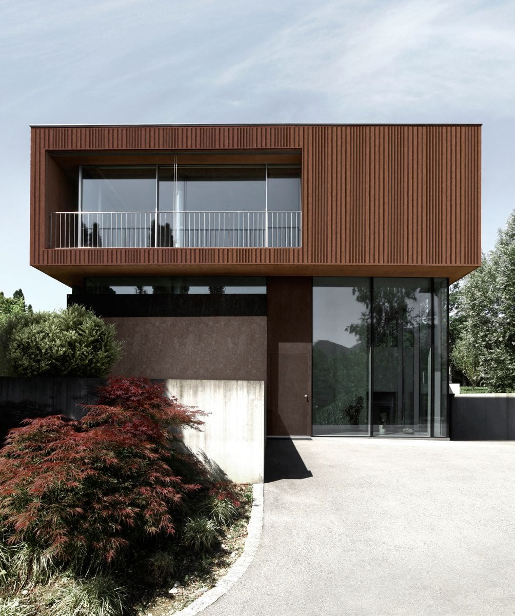 Budmat Fassadenlamellen Referenz – hinterlüftete Fassade in Dekor-Optik